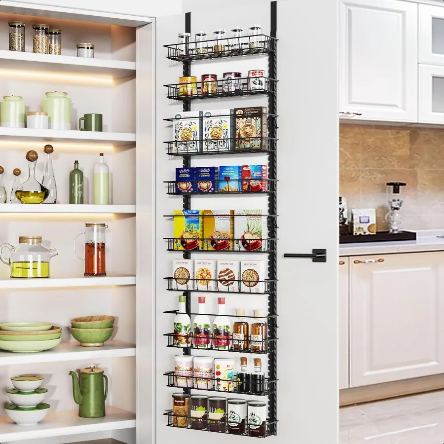 

Over the Door Pantry Organizer Rack with 9 Adjustable Baskets 9 Tiers Dualuse Hanging or Wall Mount Spice Rack Organizer Black