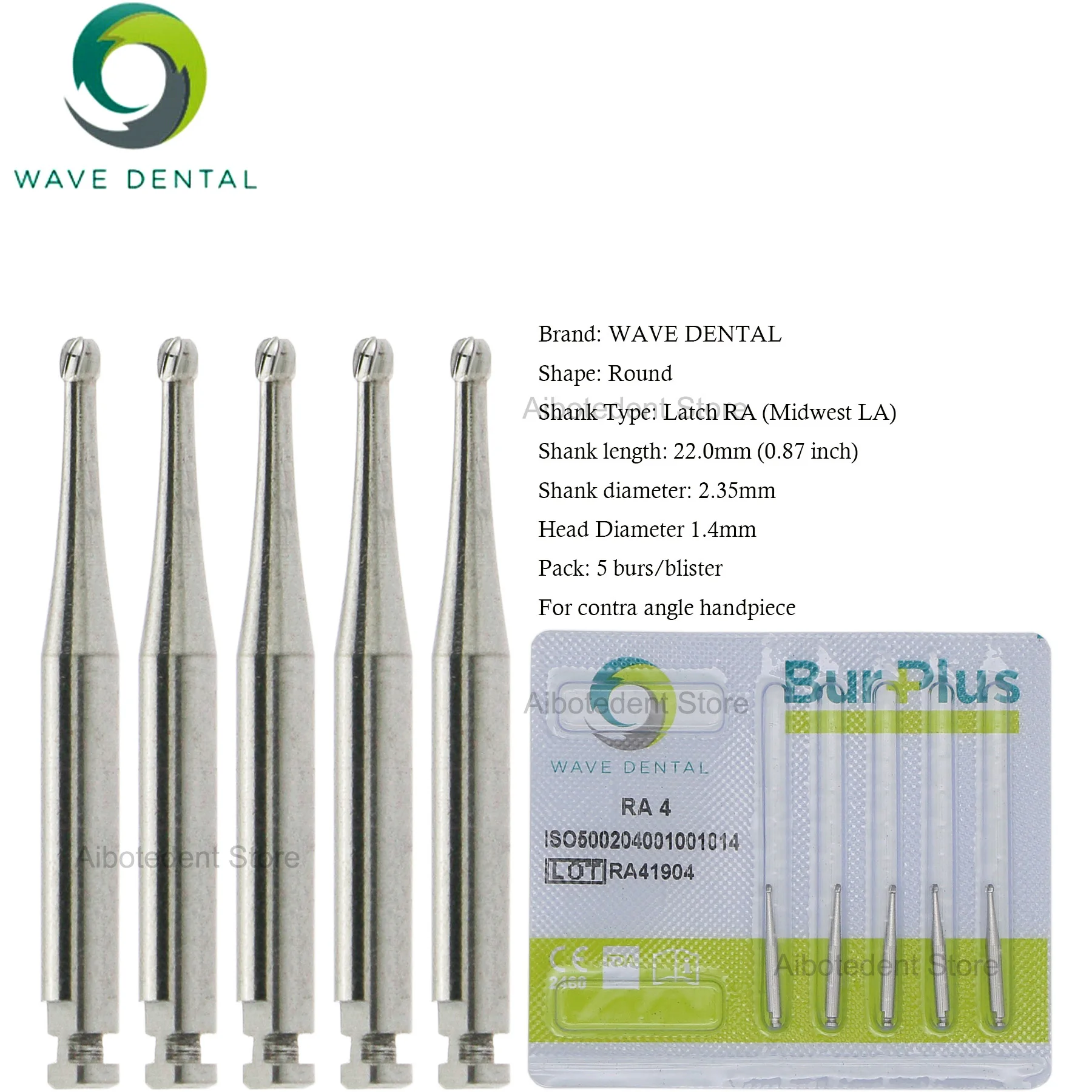 WAVE Dental Bur Plus Low Speed Drill Tungsten Carbide Latch Round RA series 1 - 8 41