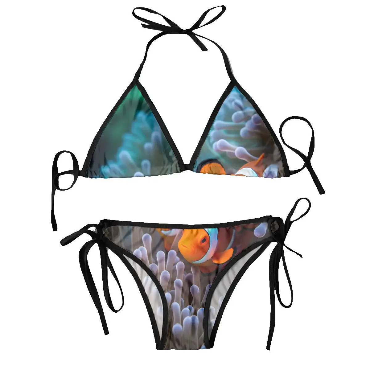 

Women Triangle Swimsuit Lace-up Bikini Set Sexy Halter Swimwear Pushup Beautiful Clownfish Undersea