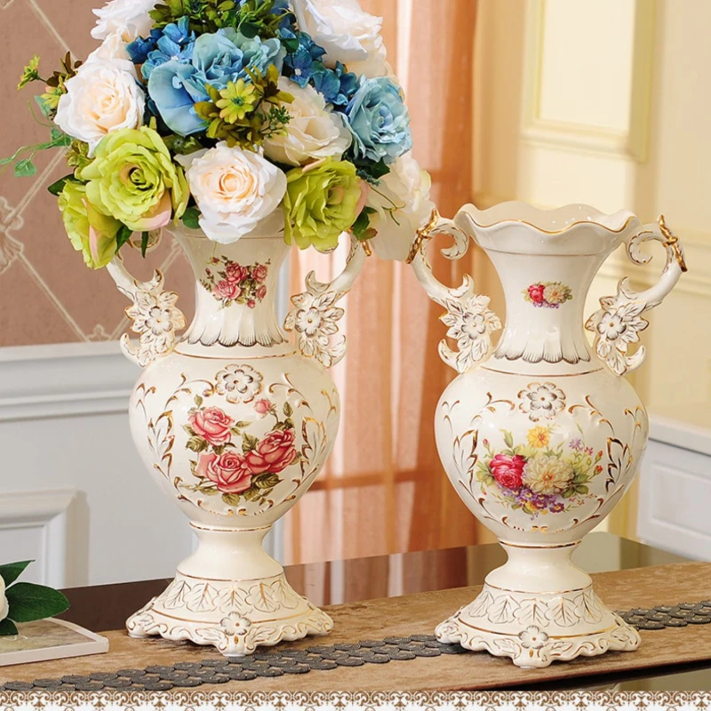 

European Ceramic Vase Luxury Creative Flower Arrangement Artistic TV Cabinet Ornament Stylish Home Decor Classic Flower Holder