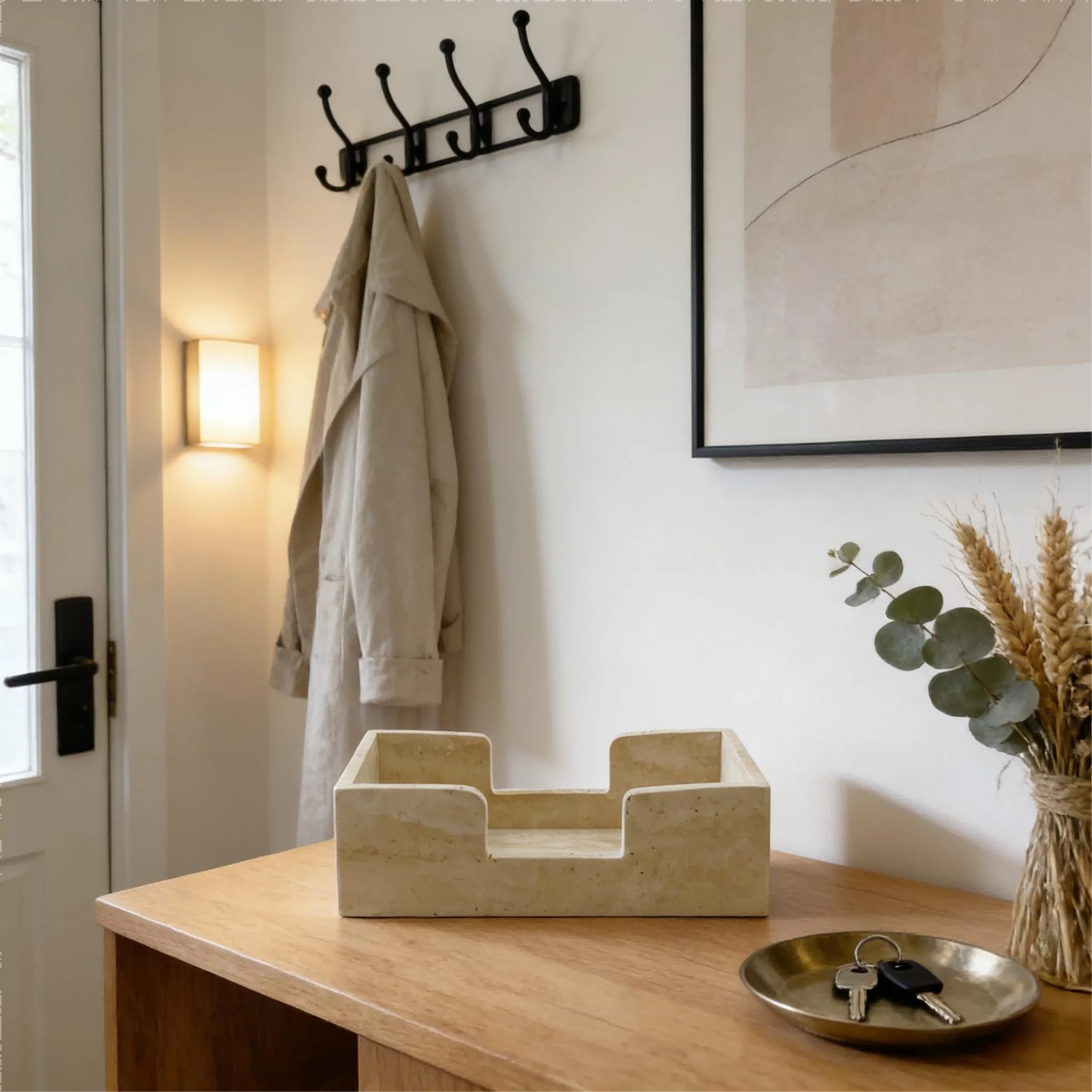 Natural Travertine Rectangular Tissue Box, Symmetrical Design, Minimalist Desktop Storage for Jewelry Cosmetics Decor