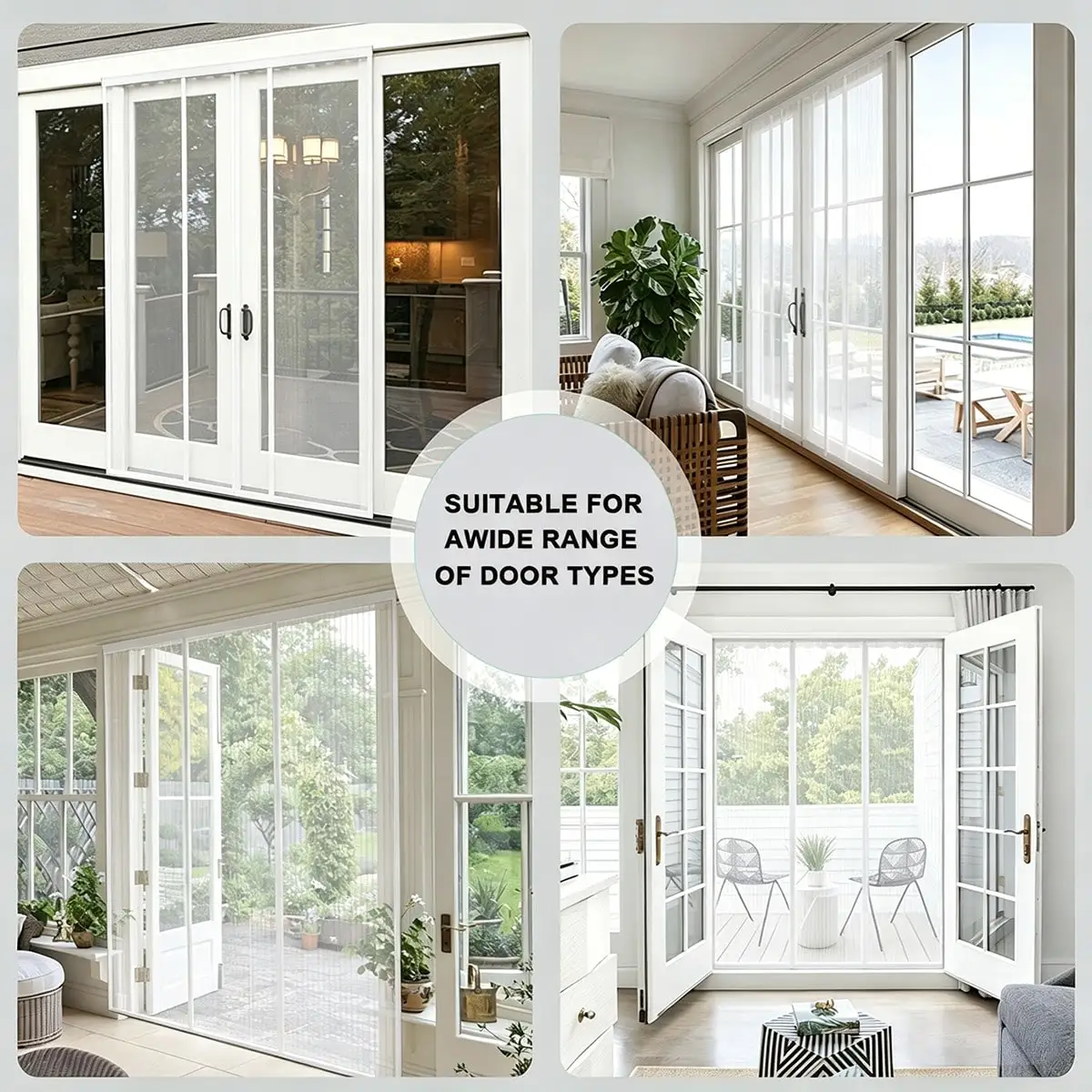 Magnetic Screen Door Curtain, Magnetic Double-Door Screen Door, Hands-Free Closing, for Sliding Doors and Main Entrances - White
