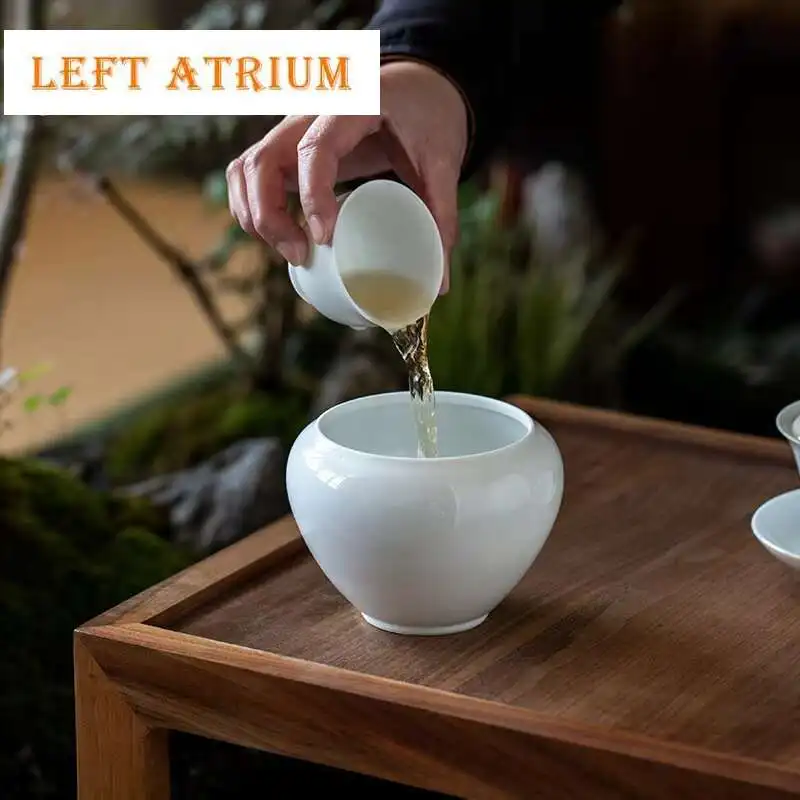 

500ml Chinese Sweet White Glaze Small Jianshui Retro Ceramic Tea Dregs Tank Writing-brush Waste Tank Washer Tea Set Accessories