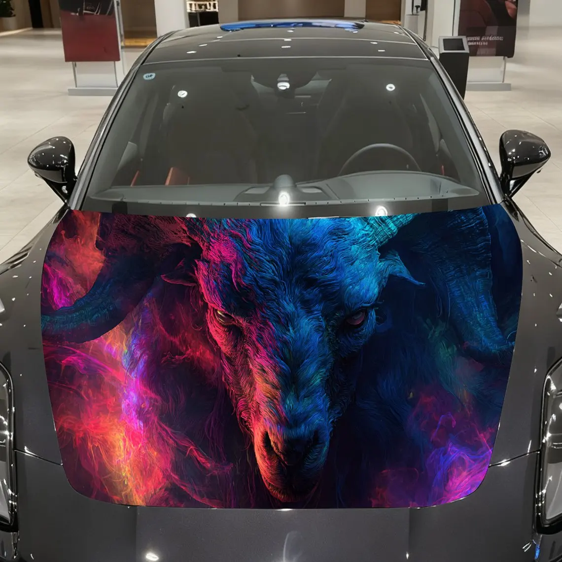 

Neon Goat-headed Print car hood stickers, waterproof self-adhesive, scratch resistant, easy to stick, durable car PVC stickers,