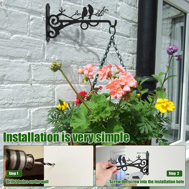 2pcs Hanging Plants Bracket Iron Plant Hanger Hook Sturdy Flower Pot Wall Hook Decorative Lantern Support Hanger