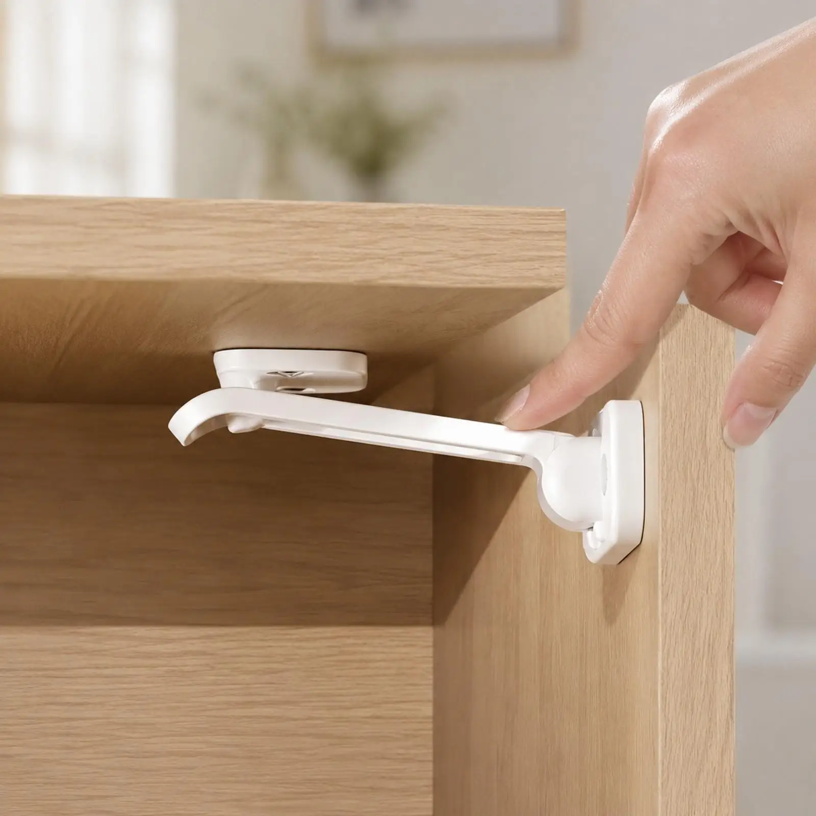 White Child Drawer Lock Cabinet Safety Latch for Kids ABS Concealed Press Open Design for Drawer and Cabinet Proofing