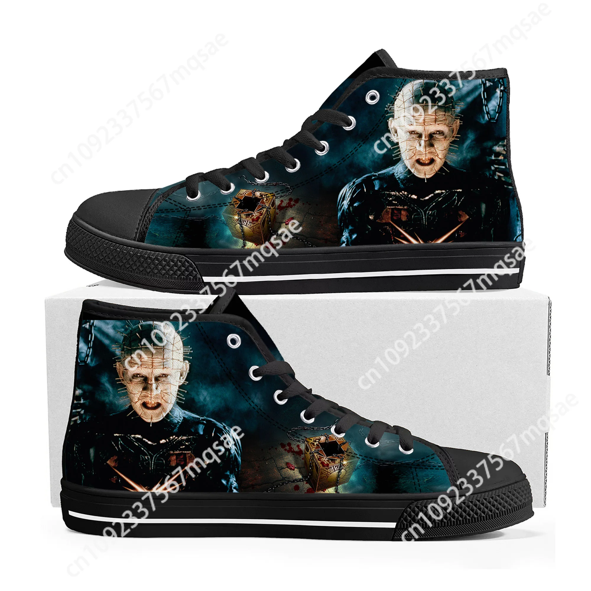 

Hellraiser Movie Pinhead Horror Halloween High Top Sneakers Mens Womens Teenager Canvas Sneaker Casual Couple Shoes Custom Shoe