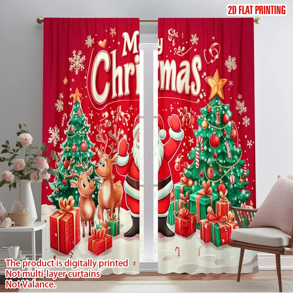 2pcs,2D plane printing Curtains Roller Blinds Father Christmas22 (3) 100% Polyester (without rod) Decorations Inside Ldeal for