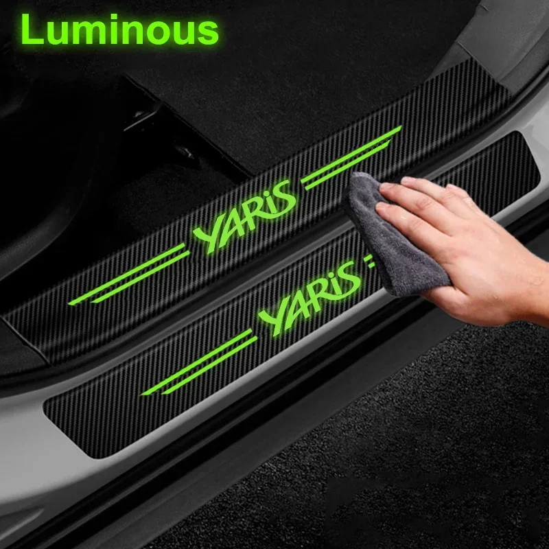 Luminous Carbon Fiber Sticker for Yaris Logo Car Threshold Protective Bumper Film Anti Scratch Waterproof Black Decals