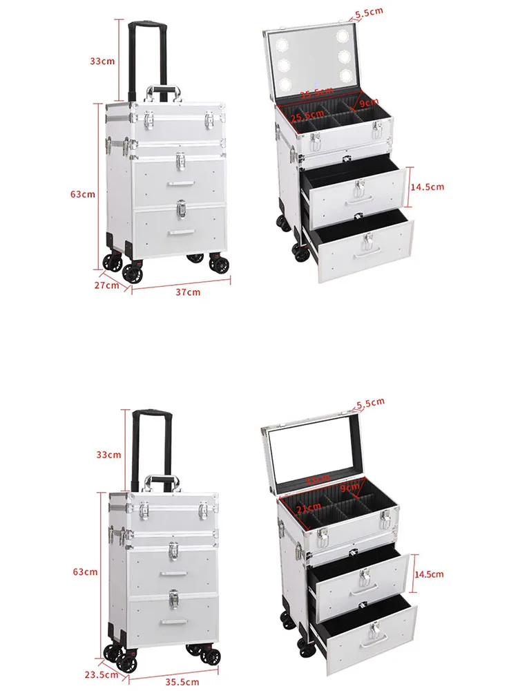 Customized Makeup Suitcase Women With Mirror Light,Portable Drawer,Large Capacity,Professional Makeup Artist Storage Trolley Box