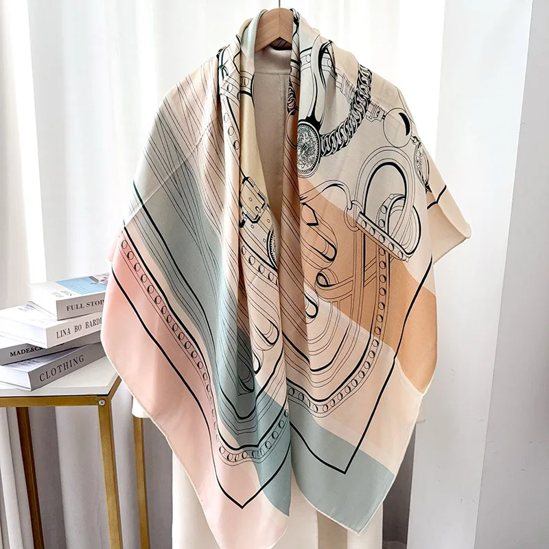 Bufanda de invierno con estampado de doble cara, pañuelos grandes cuadrados, bufandas con bordes enrollados a mano, accesorios para bolsos de ropa de mujer, regalo para amantes de Navidad