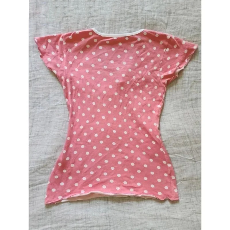 Hotsweet البولكا نقطة تي شيرتات قصيرة الاكمام المرأة خمر سليم صالح الخصر المحاصيل الأعلى اليابانية Y2k الجمالية حار فتاة تيز