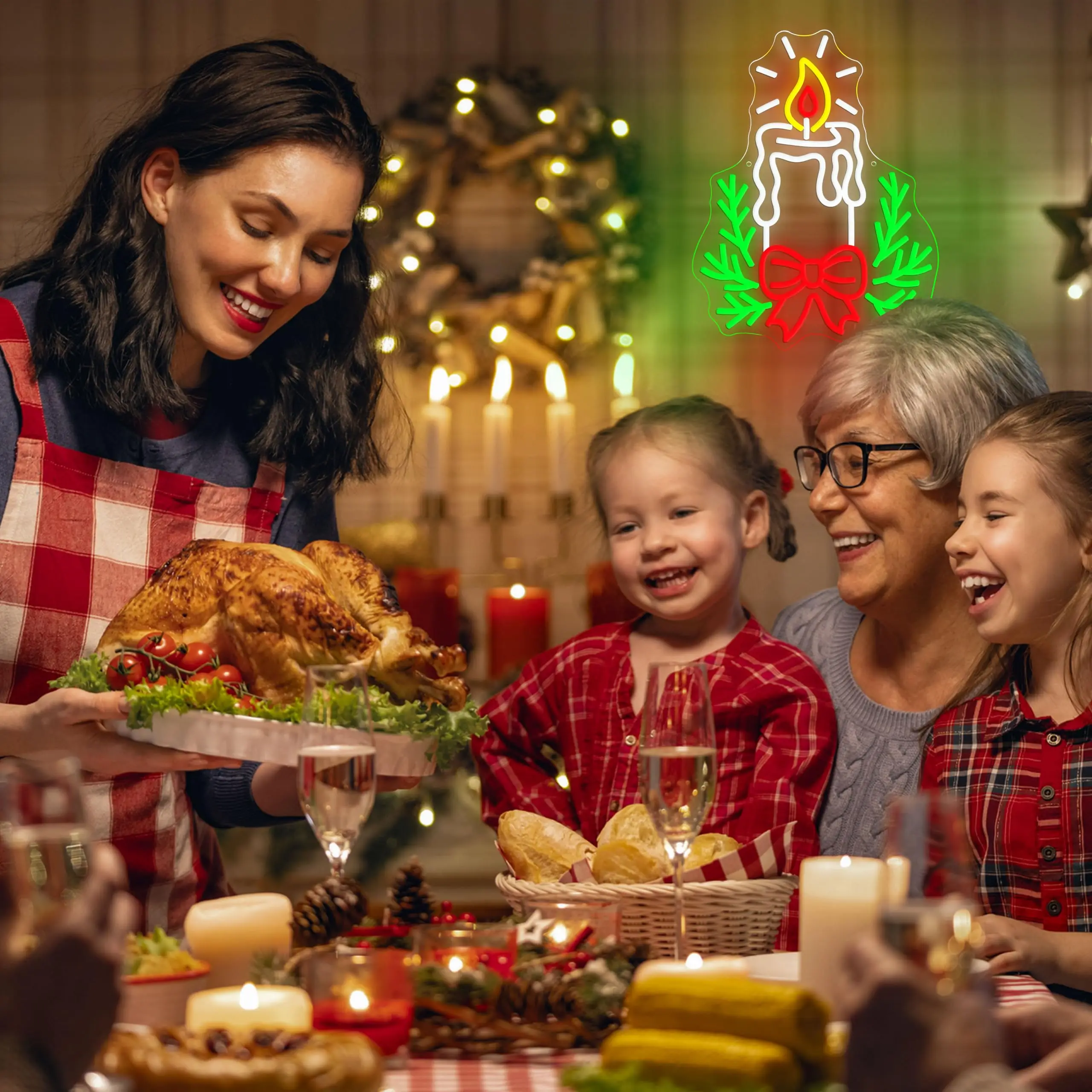 شمعة عيد الميلاد النيون تسجيل مع عكس الضوء التبديل عيد الميلاد القوس هولي ضوء النيون تسجيل للمنزل السنة الجديدة حفلة الكنيسة مخزن ديكور