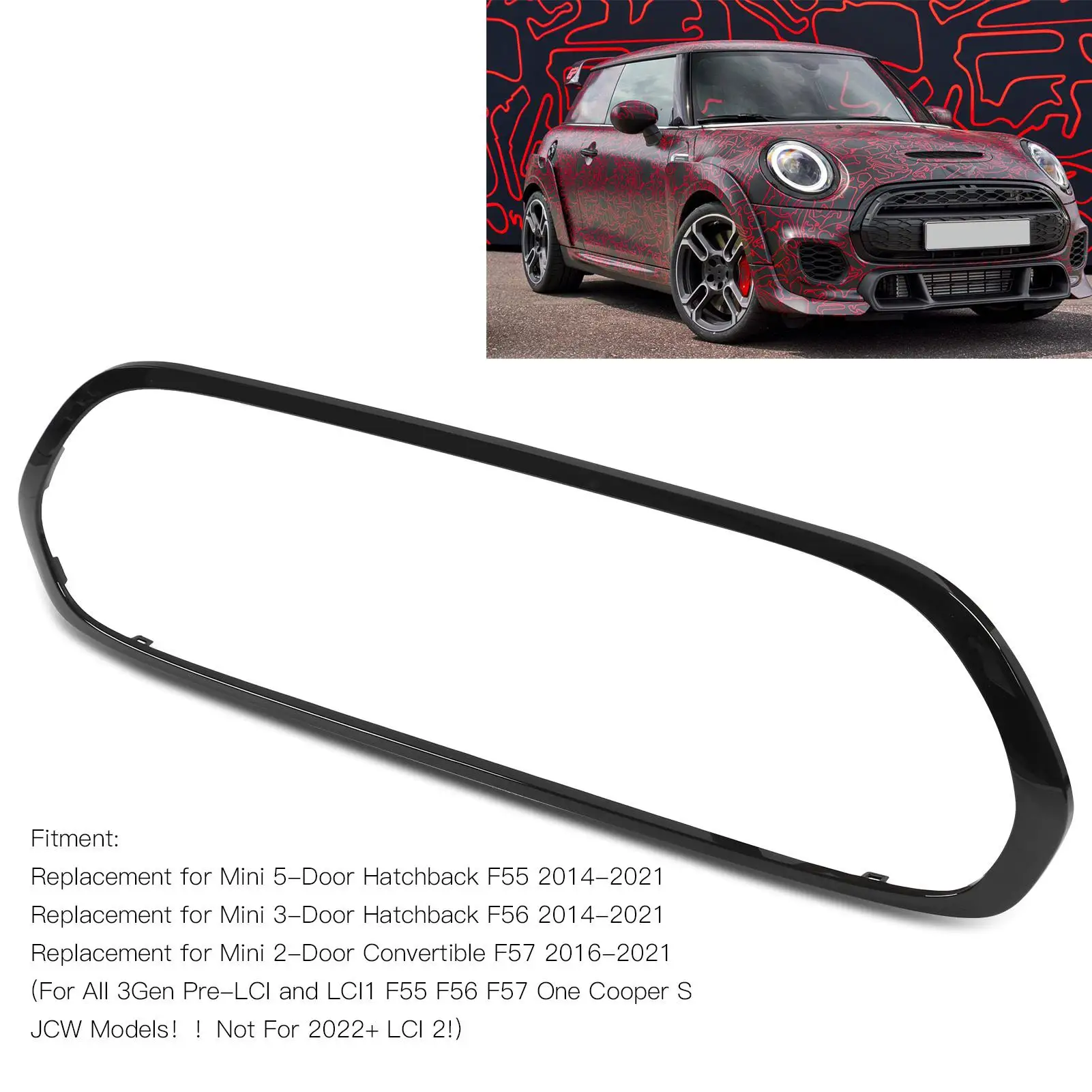 Grille Surround Cover Trims Replacement for Mini F55 F56 F57 One S JCW 2014+ ABS+PP Gloss Black