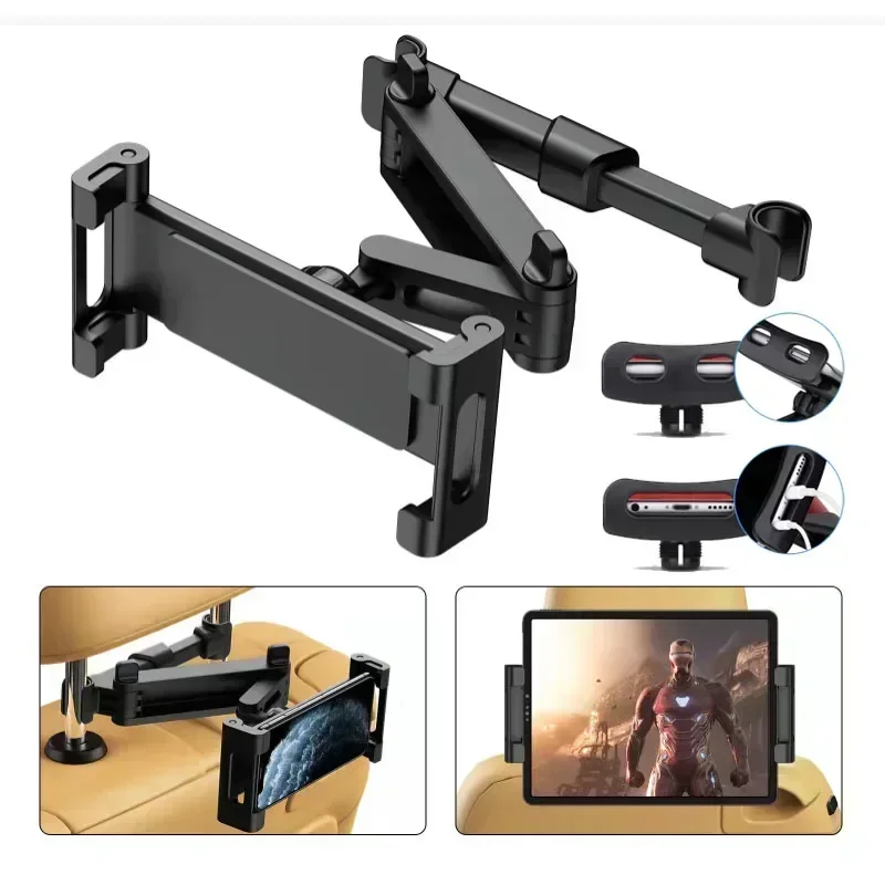 Car Tablet Holder Back Seat Headrest Mount For IPad Air Mini Pro 4-13 Inch 360 Rotation Rear Pillow Phone Clamp Stand