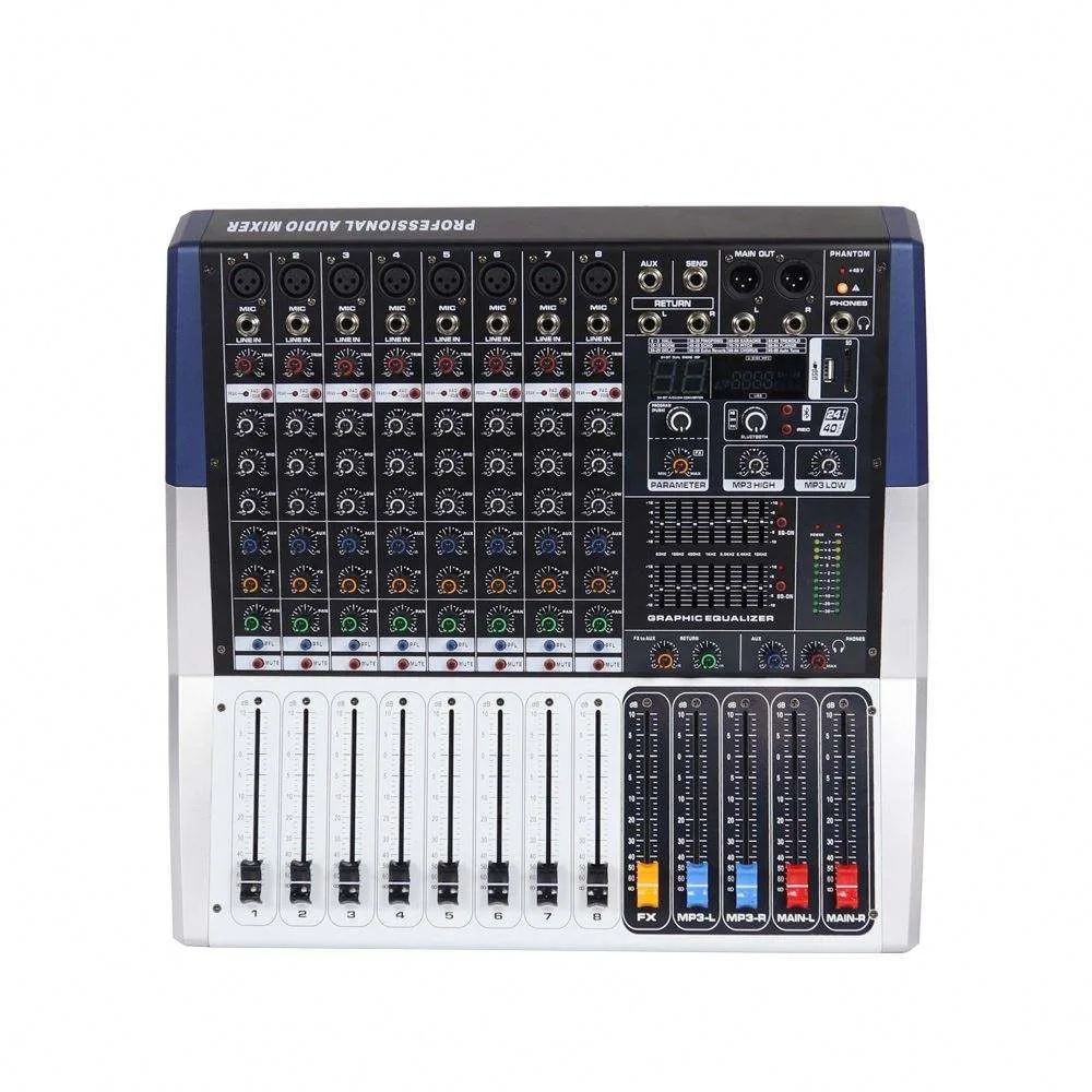 Consola mezcladora de potencia profesional de 8 canales, controlador de sonido Dj, amplificador de eco Usb, mezclador de Audio Digital con amplificador de potencia