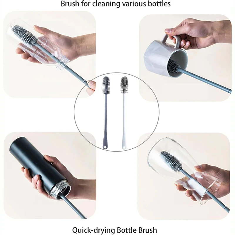 Household Long Handled Silicone Cup Brush Cup Cleaning Brush No Dead Corners Or Gaps Plastic Brush Milk Bottle Cleaning Brush