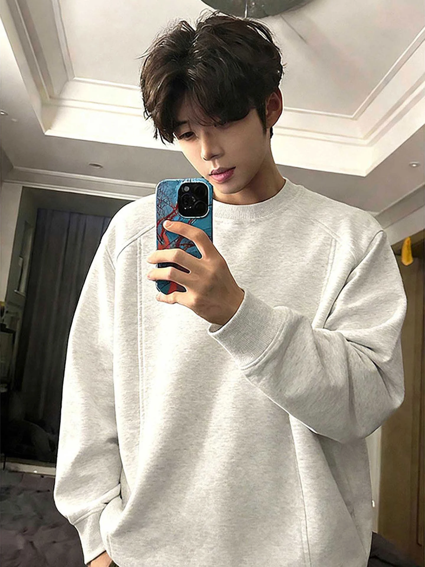 

Мужская толстовка-футболка с круглым вырезом, утепленная, базовый слой, весенняя, повседневная, комфортная, из хлопка и полиэстера