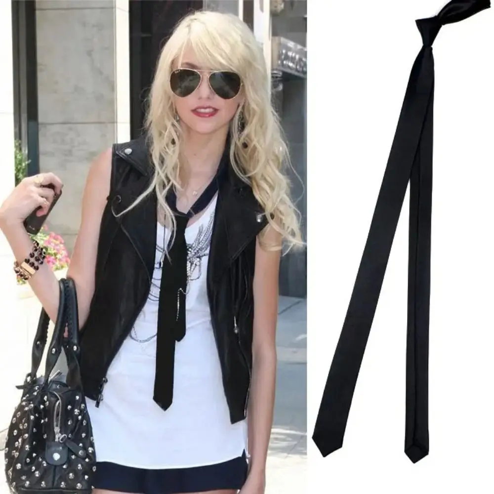 새로운 3cm 새틴 슈퍼 슬림 넥타이 클래식 여성 남성 우아한 블랙 넥타이 패션 슬림 스무스 스키니 좁은 넥타이