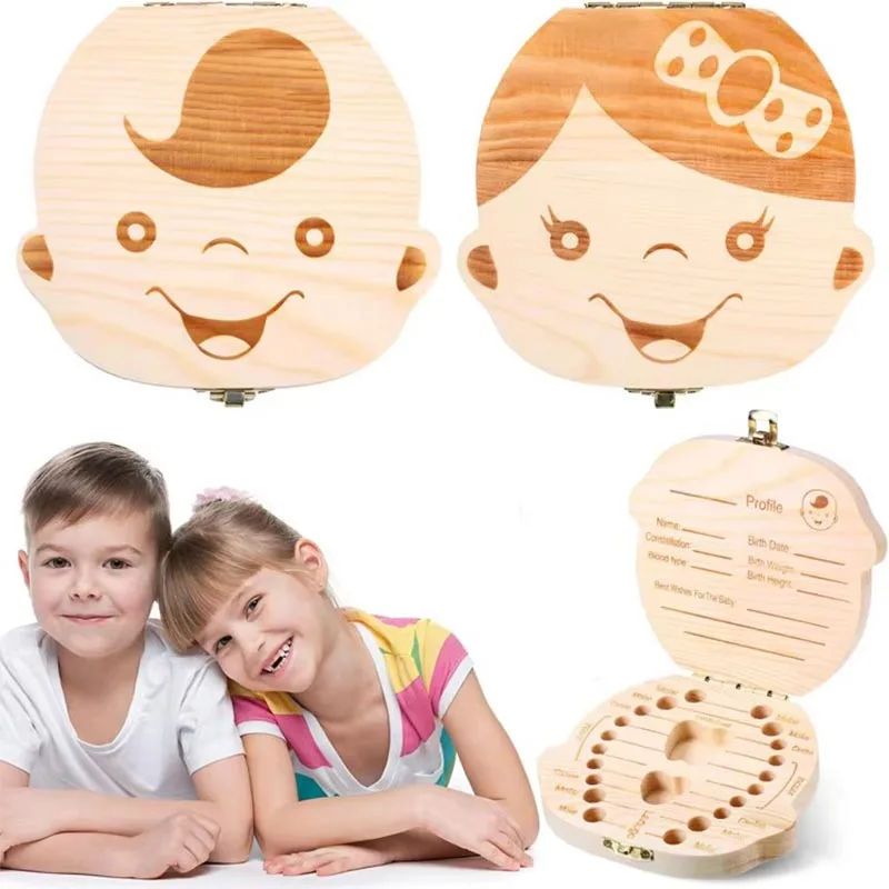 Baby Teething Storage Box Souvenir Box Wooden Men and Women Baby Teething Box Teeth Lanugo Umbilical Cord Collection Storage Box