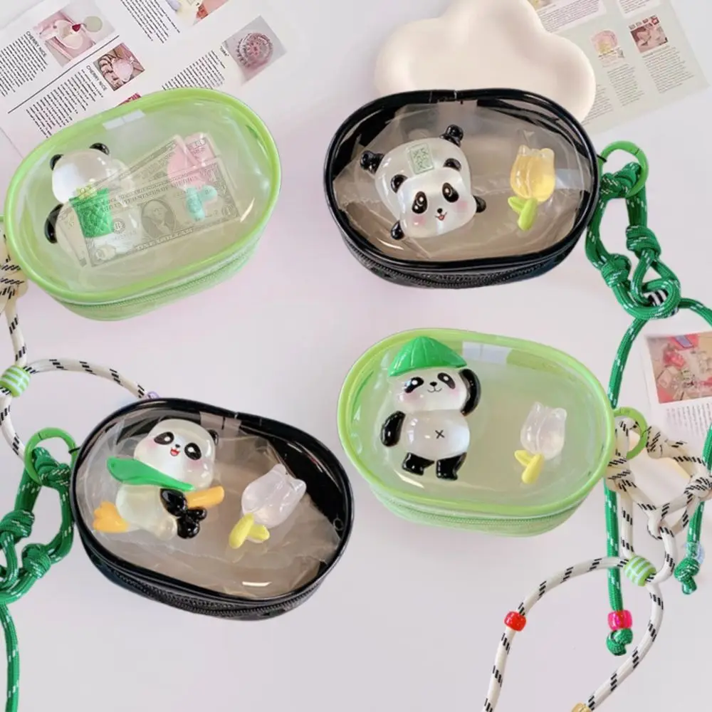 Cute Multifunctional Data Cable Storage Box Panda PVC Zero Wallet Transparent Doll Display Bag
