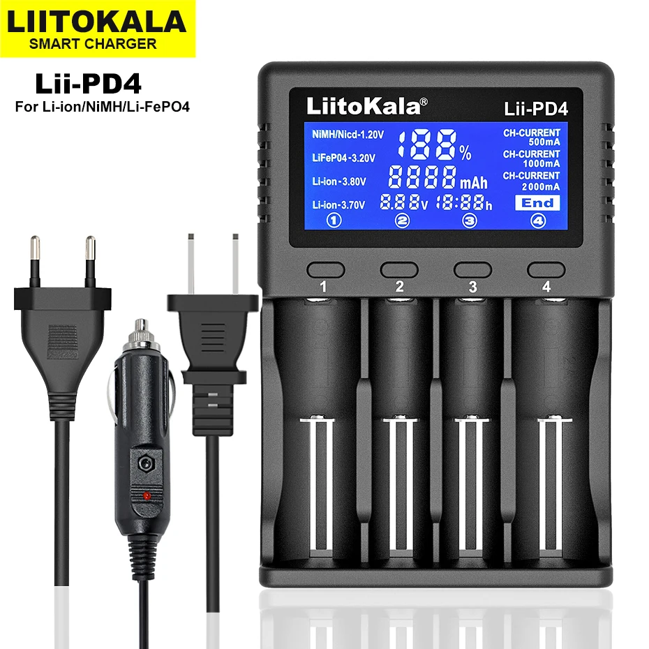 Liitokala – chargeur de batterie au Lithium Intelligent Lii-600 Lii-PD4 18650, 3.7V 21700 26650 18350 18500 17500 25500 1.2V AA AAA