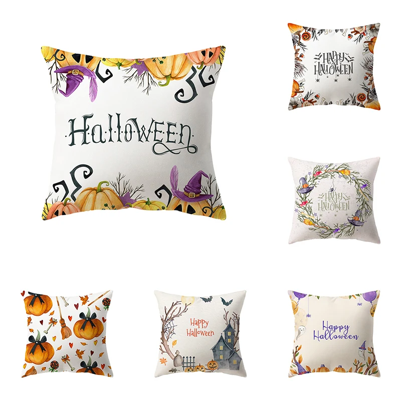 

Letter Print Halloween Theme Throw Pillow Cover Pumpkin Witch Sofa Chair Bed Cushion Home Decor