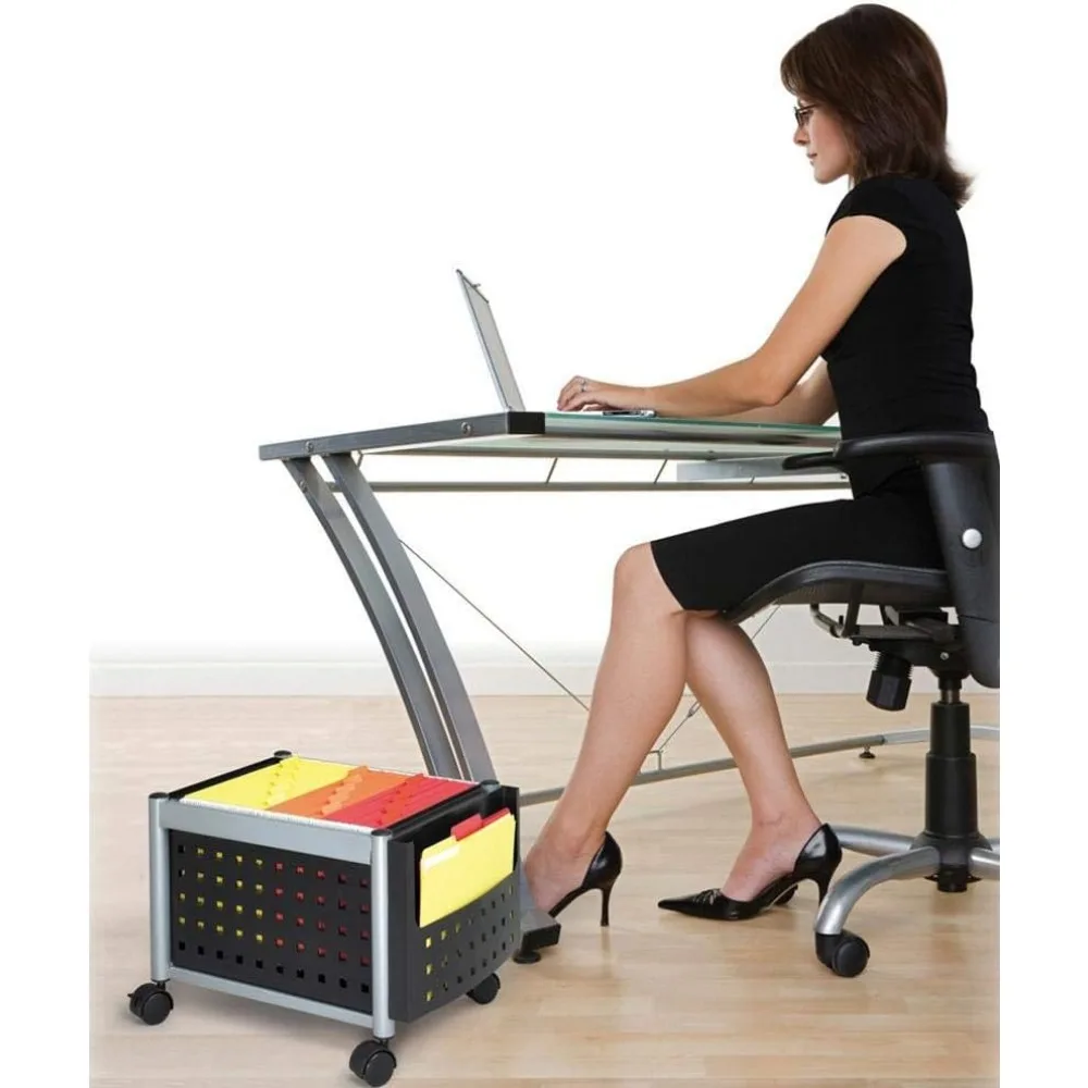 Carrello portadocumenti mobile con superficie di lavoro, adatto alle cartelle sospese di lettere e dimensioni legali, include un coperchio e chiave con chiusura