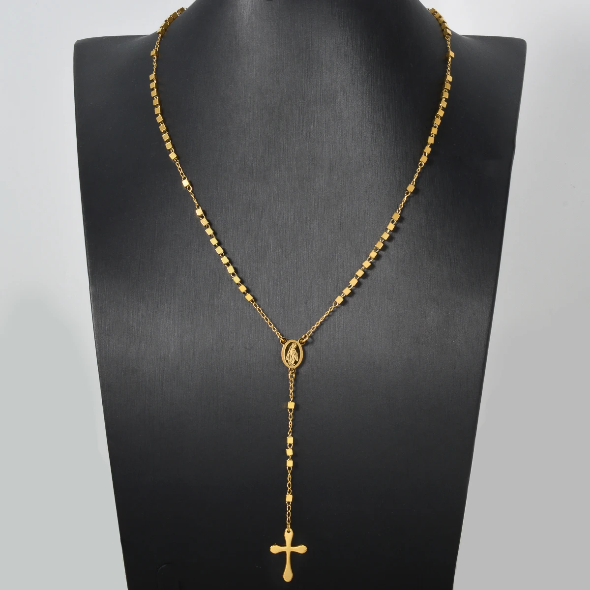 Vintage Stainless Steel Cross Pendant Necklace Unisex Gold Plated Religious Jewelry Gift for Men Women
