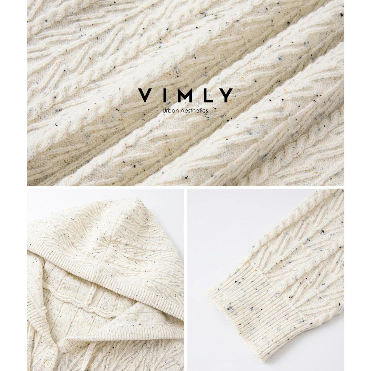 VIMLY Aprikosen-Kapuzenpullover Herbst 2025, neuer lässiger Strickpullover mit Kordelzug, eleganter Langarm-Tops für Damen 75090