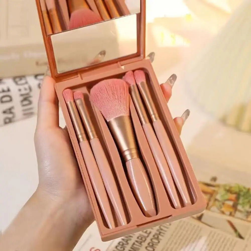 Women Makeup Brushes Professional Women's Makeup Brush Kit with Mirror Storage Box 5 Piece Set for Eye Shadow Blush Application