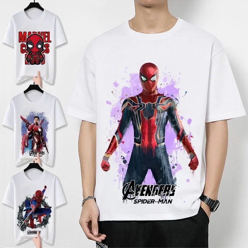 Camisetas de manga corta con dibujos animados periféricos de animación de Marvel para estudiantes masculinos y femeninos, ropa de manga corta de Los Vengadores Iron Man