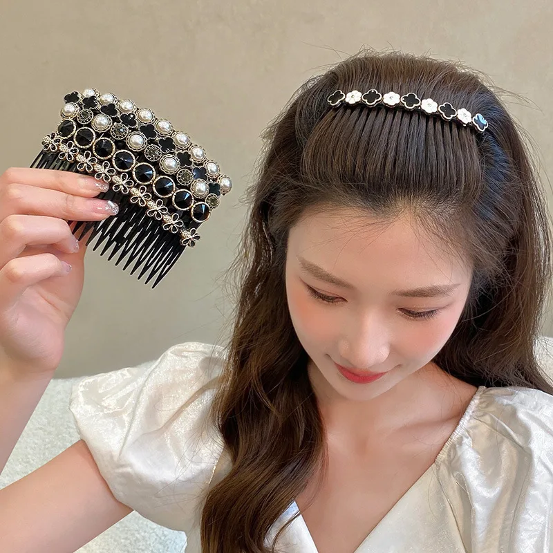 Crystal Flowers Comb Bangs Hair Clip for Women Braid Broken Hairpin Inserted Comb Pressure Pin Girls Hair Accessories Jewelry