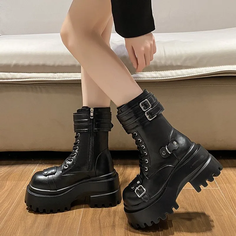 شتاء 2026 جديد إمرأة موضة منتصف أنبوب الأحذية البريدي عالية منصة حذاء بكعب ويدج جديد المرأة موضة بلون التمهيد بوتاس دي Mujer #5