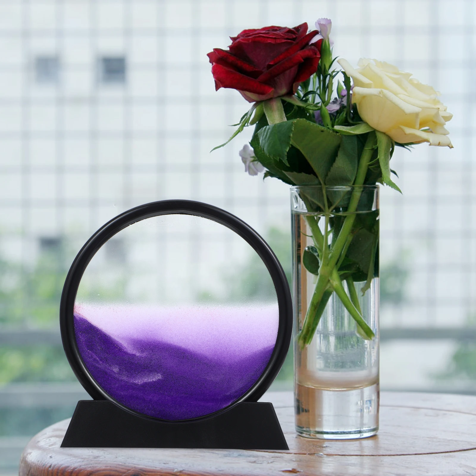 Image de sable 3D, cadre noir de 7 pouces, ornement de sable mobile violet, décor de bureau, salle d'étude, jouet de sables mouvants