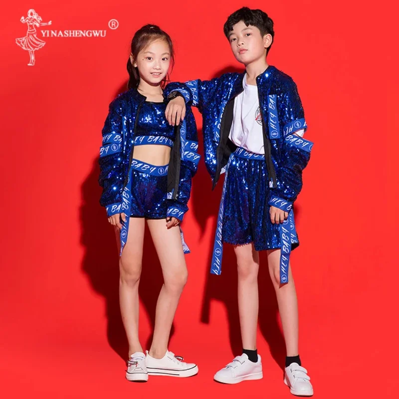 Costume da ballo per bambini Abbigliamento da jazz Ragazze Ragazzo Paillettes Danza hip-hop Jazz Concorsi di danza di strada per bambini Abbigliamento da palcoscenico per spettacoli J