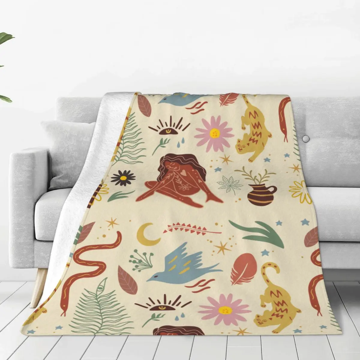 Nordic View Element Blanket Flannel plant leaf person snake flower tiger vase Soft Throw Blanket for Bedroom Sofa Bedspread