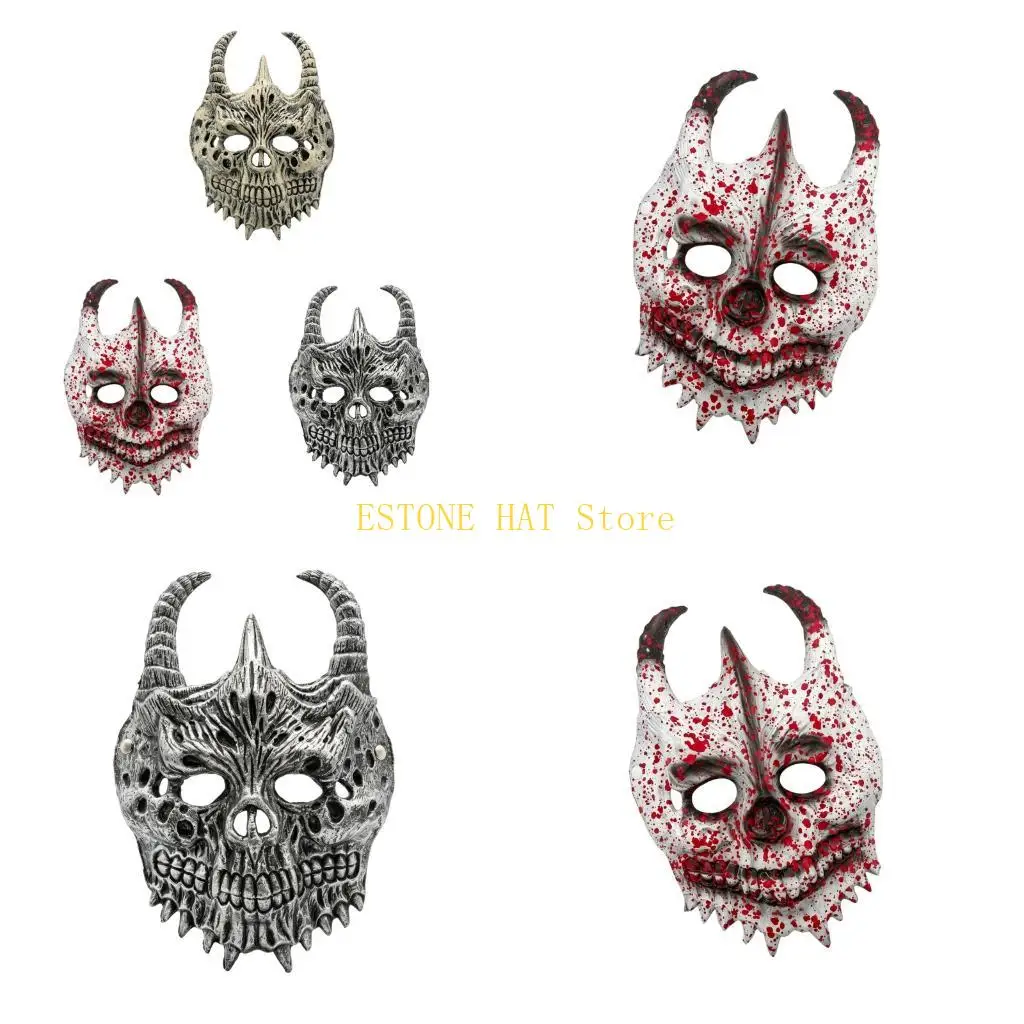 49MF Horned Skull Full Face Mask for Halloween Costume Parties and Cosplay