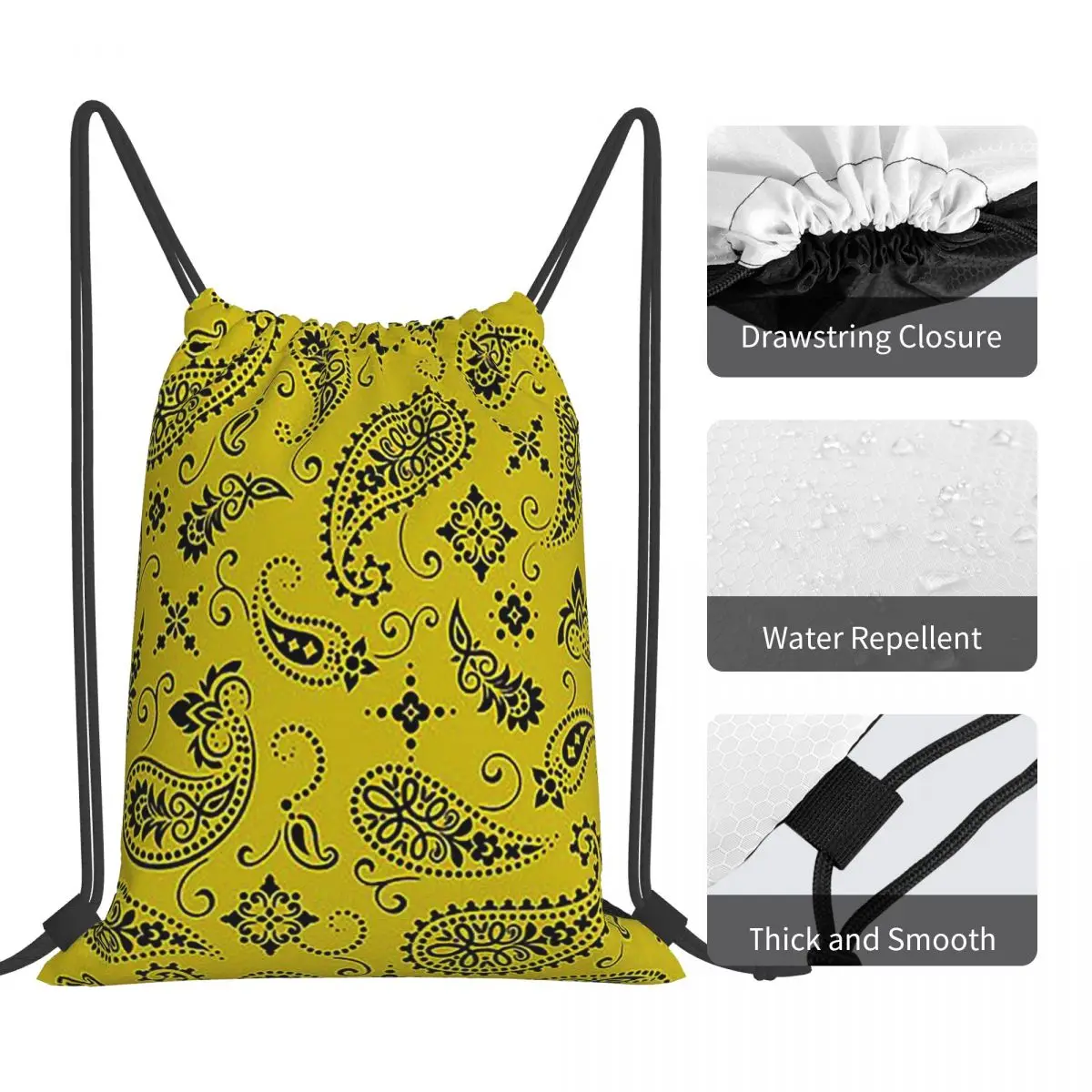 Yellow Bandanas Paisley Backpacks Fashion Portable Drawstring Bundle Pocket Storage Bag Book Bags For Man Woman School