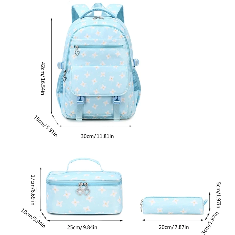 3pcs Comfortable School Bag and Lunch Bag Pencil Case Set for Student Large Capacity Backpack Rucksacks Casual Daypacks