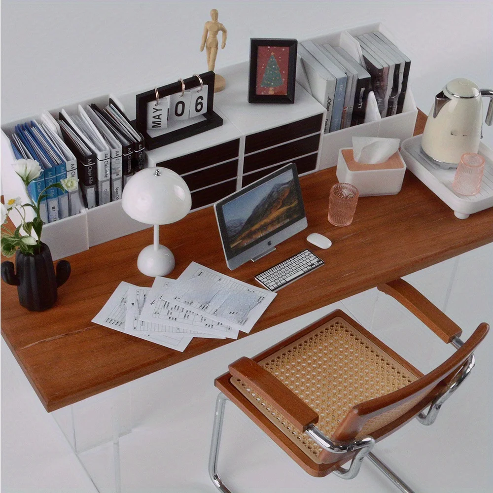 1set Miniatur Datei Organizer Büro Set Modell Buch Stehen Schublade Schrank Puppenhaus Simulation Schreibtisch Zubehör Spielzeug Spielen Geschenk