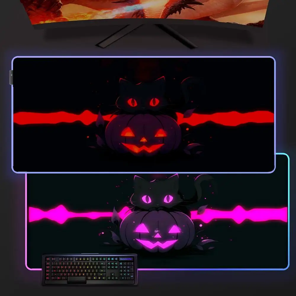 

Коврик для игровой мыши Pumpkin Black Cat XXL RGB, настольный коврик, аксессуары для геймеров, большой коврик для мыши со светодиодной подсветкой, ковер для ПК, компьютера с подсветкой