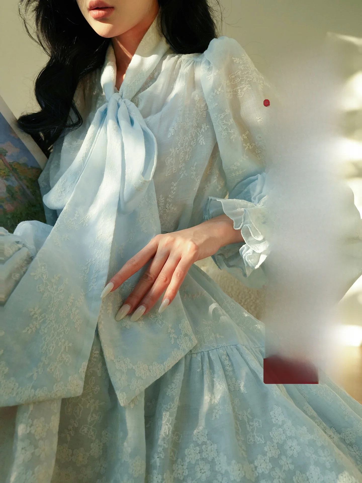 

Aconiconi Mr Sea Fog Heavy Embroidery irt Skirt Set French Sle Long Sve Loose Fit A-Line Dr for Young Women