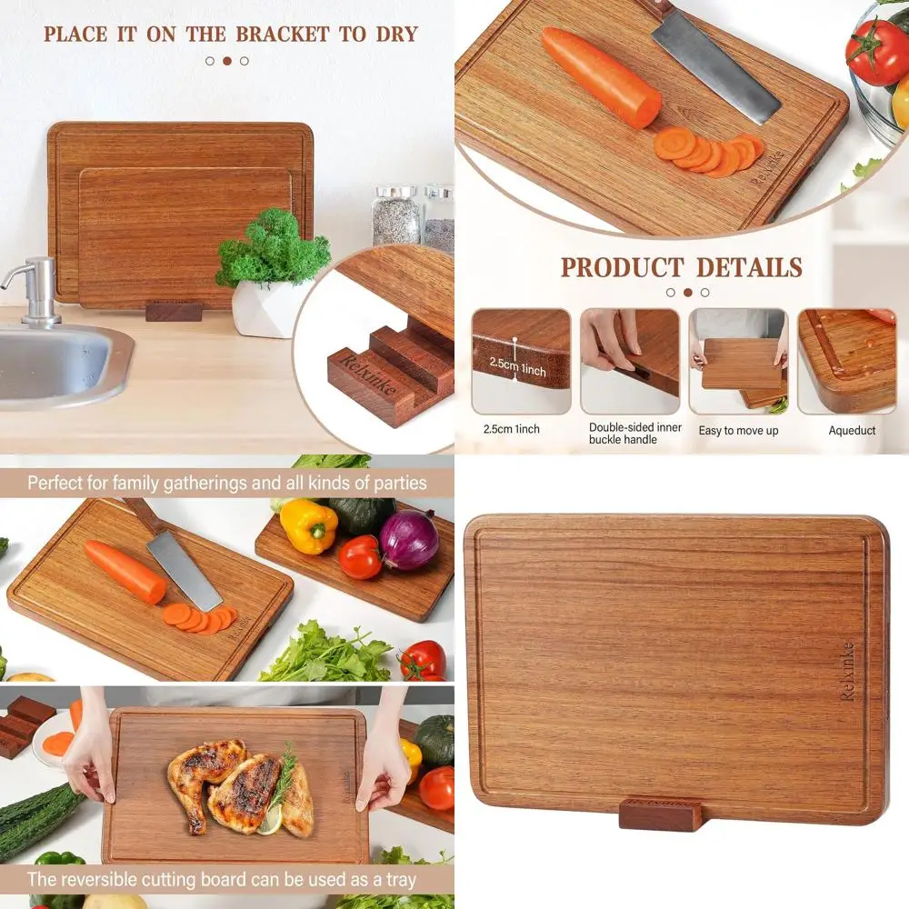 

Большая толстая разделочная доска из массива тикового дерева, устойчивая к трещинам, со встроенными ручками, для использования на кухне