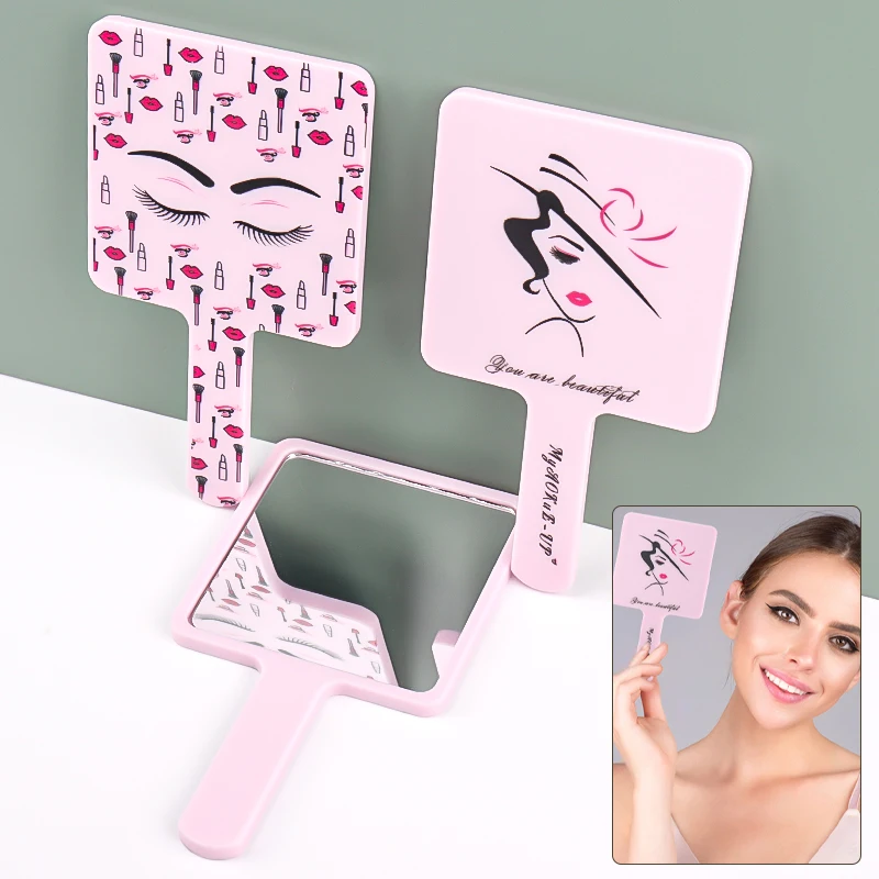 

Original Design Girl Eyelash Extension Handheld Makeup Mirror Square Vanity Mirror High Definition Makeup Mirror Beauty Tools