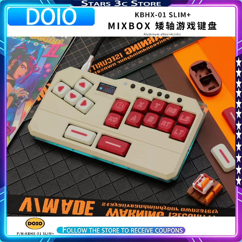 

DOIO KBHX-01 SLIM+ Gaming Keyboard Mini Version Aluminum Alloy Low Shaft Arcade Game Accessories Support PS5 Switch PC