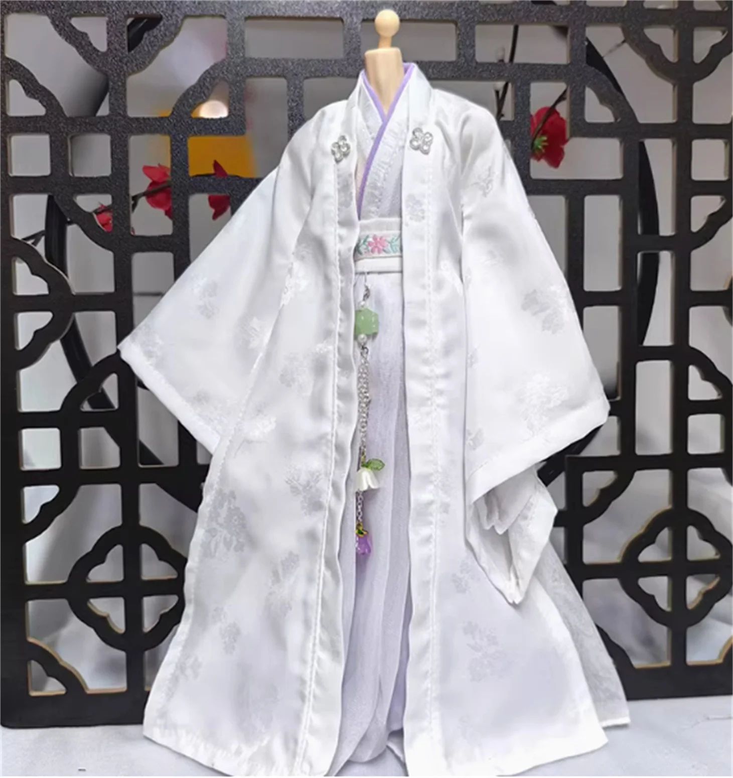 Starożytny biały Hanfu 1/6 męski strój chiński Anime męskie ubrania klasyczna szata tradycyjna sukienka dla 12-calowej figurki