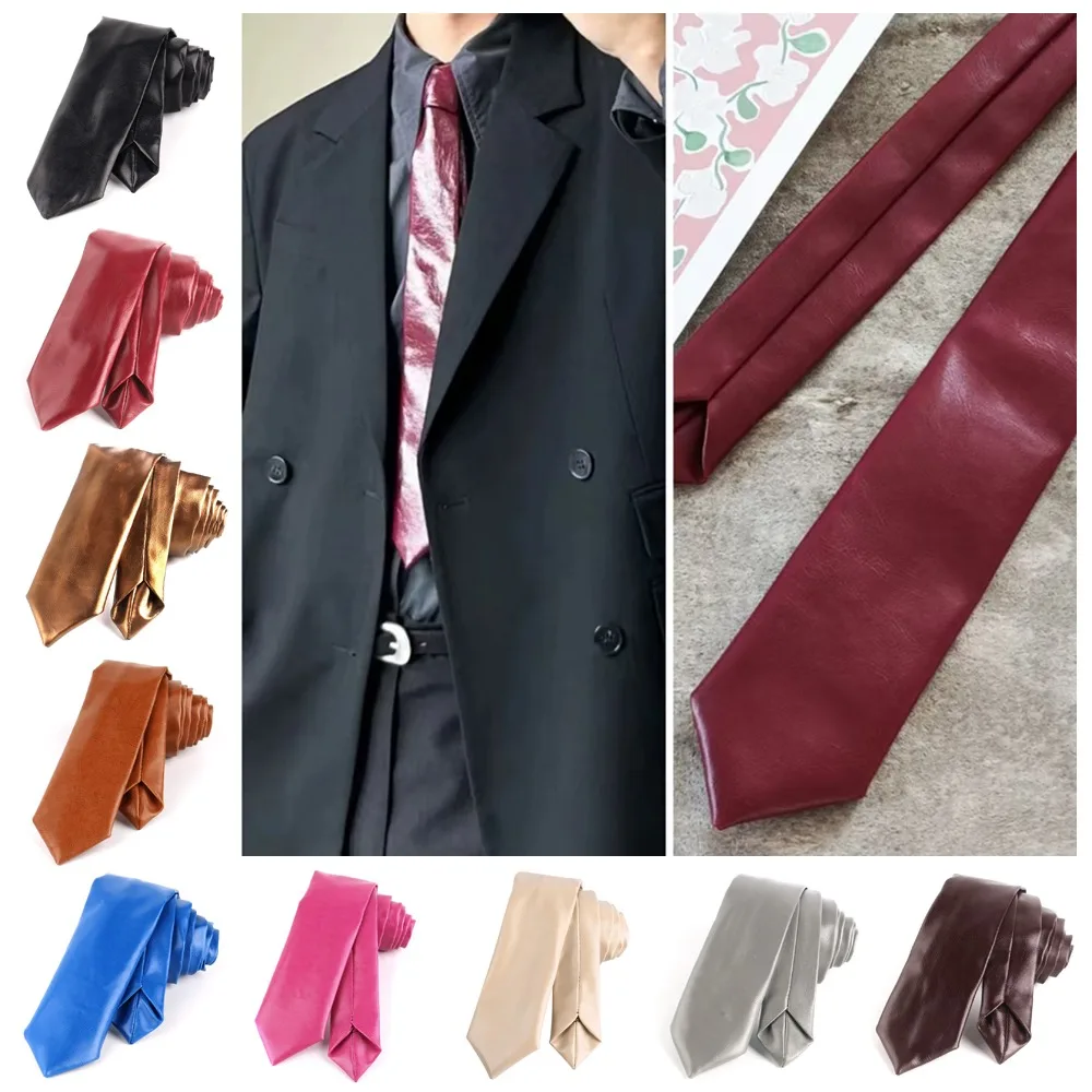 패션 레트로 PU 가죽 넥타이 5.5cm 폭 다용도 JK 넥타이 캐주얼 단색 좁은 넥타이 유니섹스