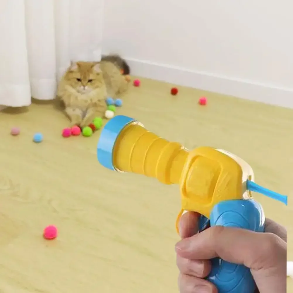 Toy Cats Stuffed Toy Gun Entertainment Interaction Cat Toys Quiet Fur Ball Launcher Pets Mini Games Funny Fun Gadgets Excited