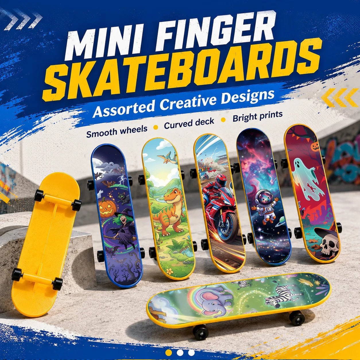 Mini Fingerboard Skateboard Spielzeug-Set mit doppelseitigem Muster, kreative Neuheit Fingerboards für Kinder und Skate-Liebhaber. – Detail 1